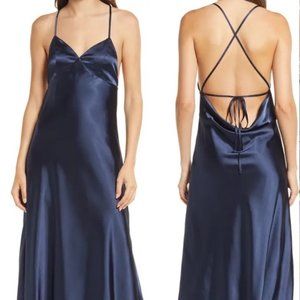 Navy Blue Silk Cocktail Dress